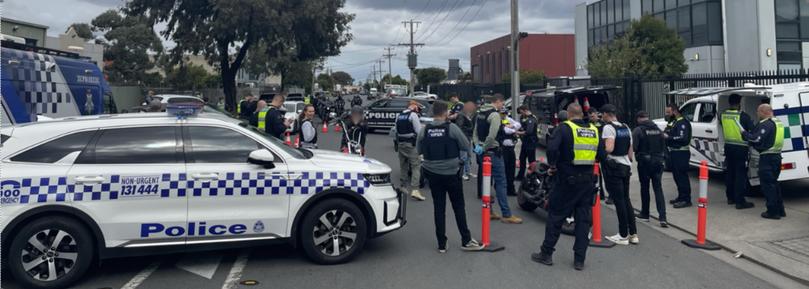 Victoria Police said the VIPER and Echo taskforces and police from the North West Metro Region intercepted around 22 riders at a vehicle checkpoint in Campbellfield on April 25.