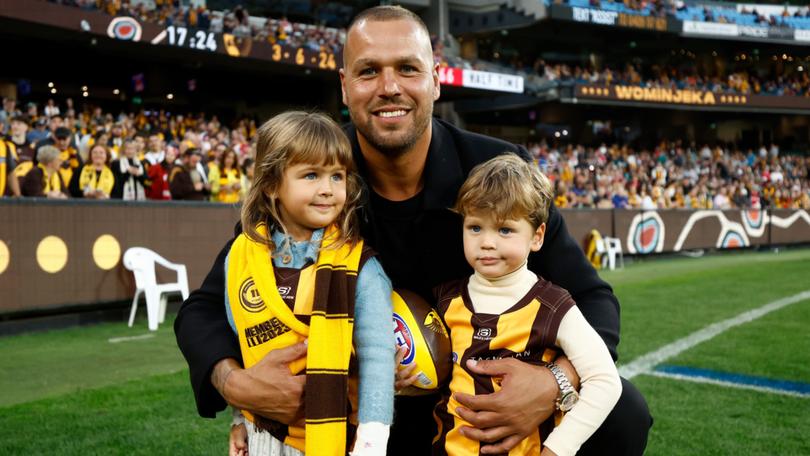 Lance Franklin with daughter Tullulah and son Rocky.