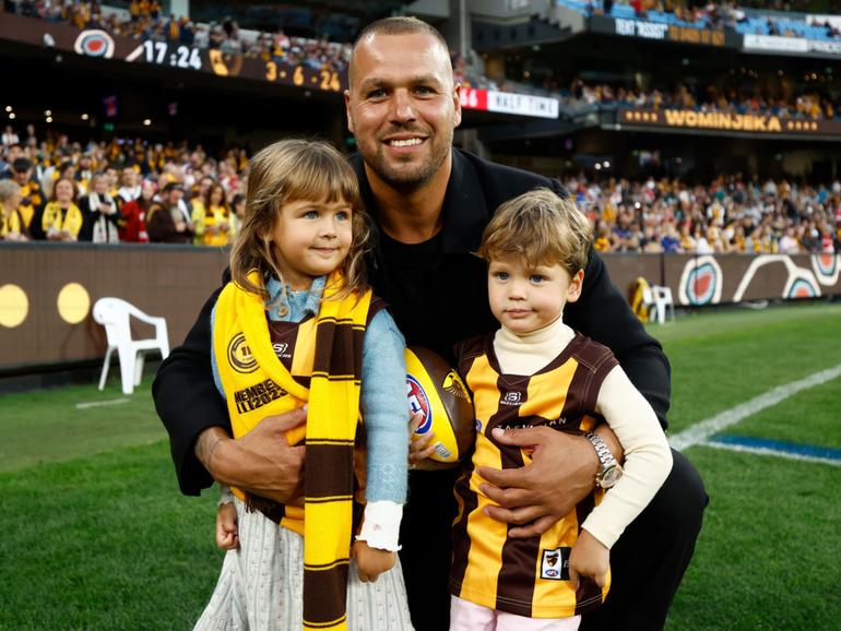 Lance Franklin with daughter Tullulah and son Rocky.