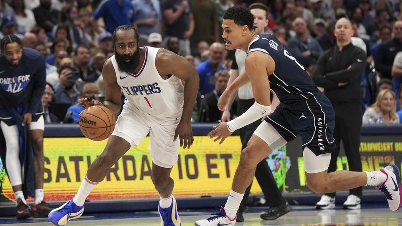 James Harden (L) was influential in the Clippers' playoff win over Aussie Josh Green's (R) Mavs. (AP PHOTO)