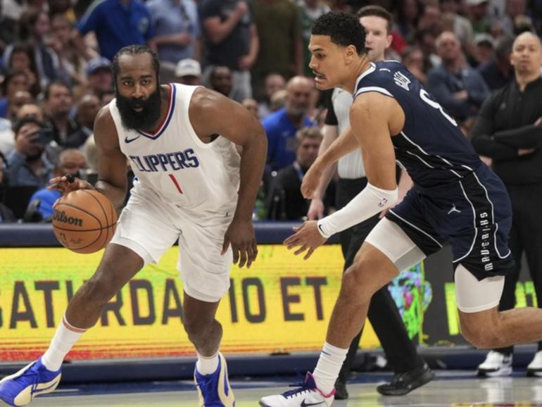 James Harden (L) was influential in the Clippers' playoff win over Aussie Josh Green's (R) Mavs. (AP PHOTO)