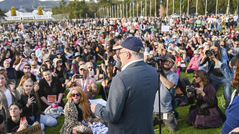 Prime Minister Anthony Albanese addressed a rally outside Parliament House on Sunday calling to end violence against women, doubling down on Monday saying the issue was high on the agenda