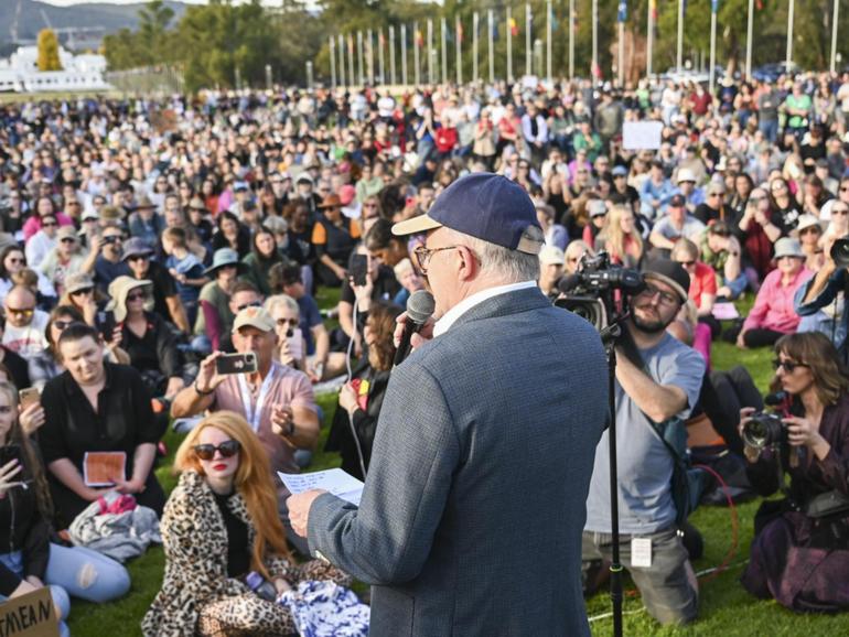 Prime Minister Anthony Albanese addressed a rally outside Parliament House on Sunday calling to end violence against women, doubling down on Monday saying the issue was high on the agenda