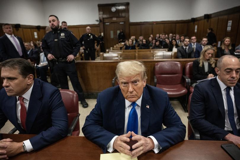 Donald Trump in court on Monday for his criminal trial in Manhattan. 