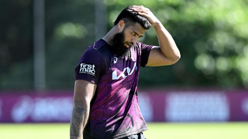 Brisbane prop Payne Haas has left Broncos training with a knee complaint. (Darren England/AAP PHOTOS)