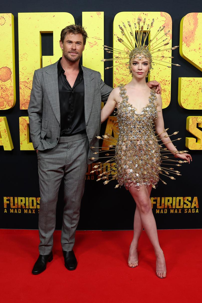 Chris Hemsworth and Anya Taylor-Joy attend the Australian premiere of "Furiosa: A Mad Max Saga" at the State Theatre on May 02, 2024 in Sydney, Australia. 