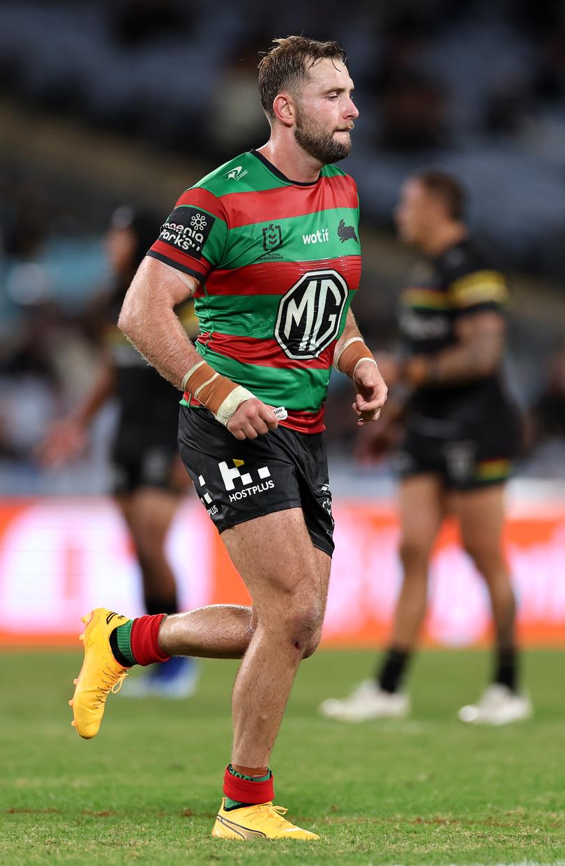 SYDNEY, AUSTRALIA - MAY 02:  Jacob Host of the Rabbitohs is sent to the sin-bin during the round nine NRL match between South Sydney Rabbitohs and Penrith Panthers at Accor Stadium on May 02, 2024, in Sydney, Australia. (Photo by Cameron Spencer/Getty Images)
