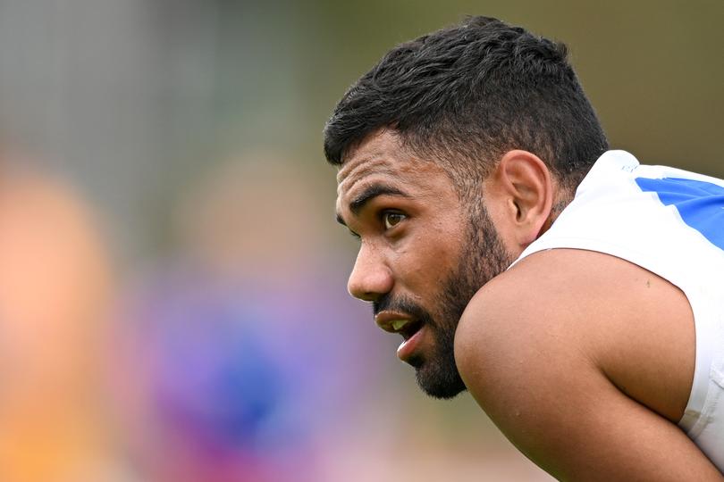 Tarryn Thomas of the Kangaroos looks on during the VFL Practice Match.