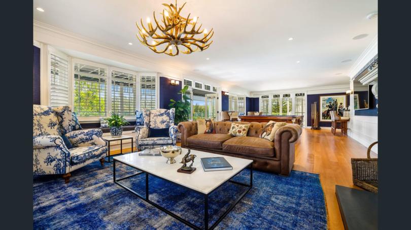 Rivermead Estate on the Gold Coast is listed for sale with price expectations of around $20 million. The lounge room.