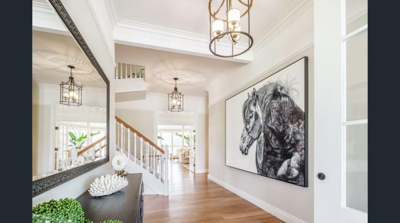 Rivermead Estate on the Gold Coast is listed for sale with price expectations of around $20 million. The grand entry foyer.