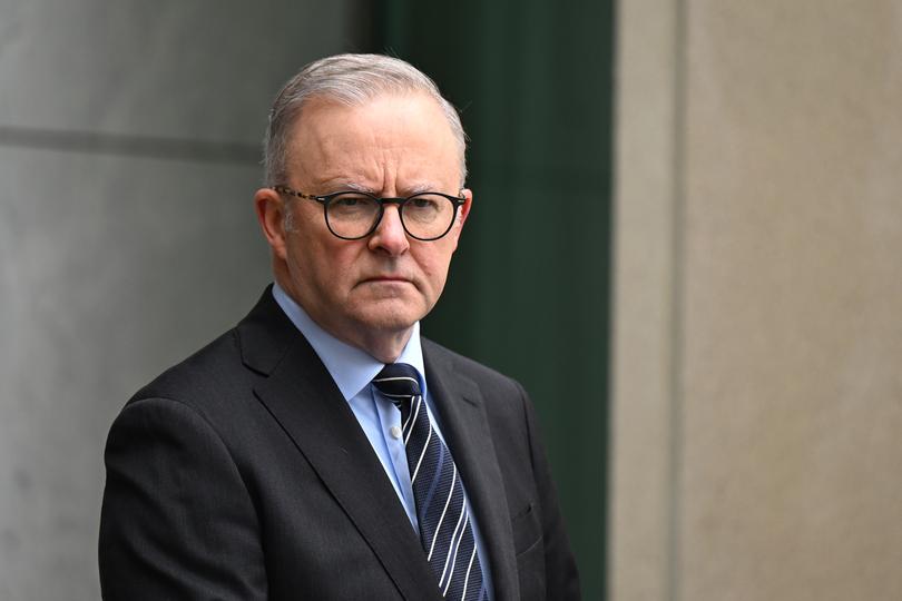 Australian Prime Minister Anthony Albanese speaks during a press conference at Parliament House in Canberra, Tuesday, April 9, 2024. (AAP Image/Lukas Coch) NO ARCHIVING