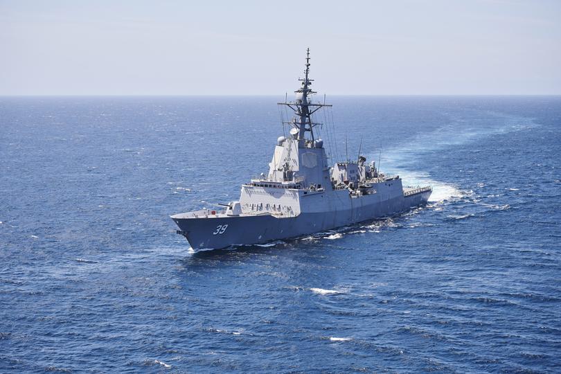The incident occurred on Saturday in international waters in the Yellow Sea where Australia’s HMAS Hobart was taking part in Operation Argos — part of an ongoing global effort to enforce United Nations sanctions against North Korea. Pictured: Hobart Class Destroyer HMAS Hobart.