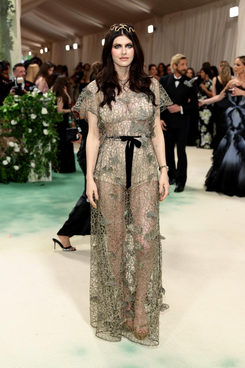 Alexandra Daddario in Dior Haute Couture. (Photo by Dimitrios Kambouris/Getty Images for The Met Museum/Vogue)