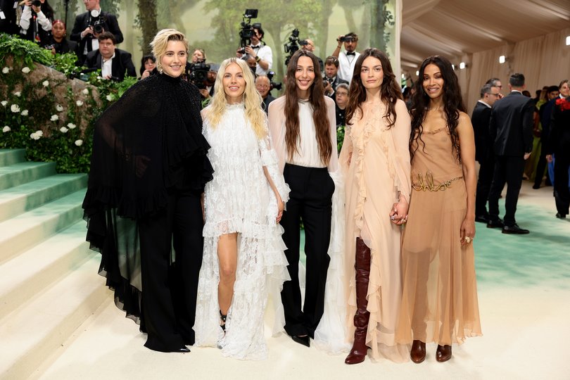 Greta Gerwig, Sienna Miller, Chemena Kamali, Emma Mackey and Zoe Saldana make quite an entrance.