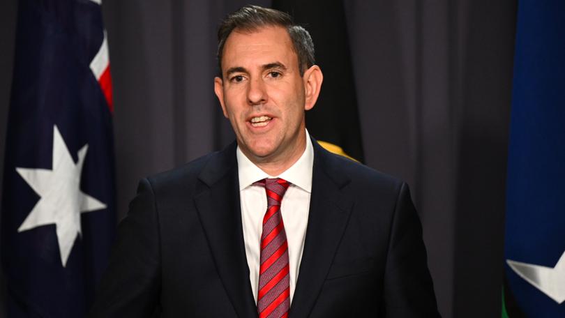 Treasurer Jim Chalmers at a press conference in Canberra on Tuesday.