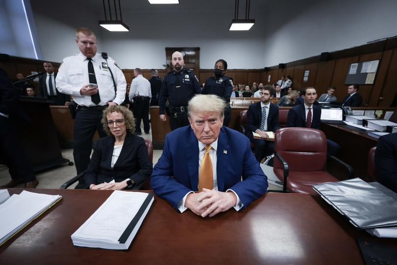 May 7, 2024; New York, NY, USA; Former US President Donald Trump sits in court at Manhattan criminal court at the New York State Supreme Court. Mandatory Credit: Win McNamee/Pool via USA TODAY NETWORK/Sipa USA