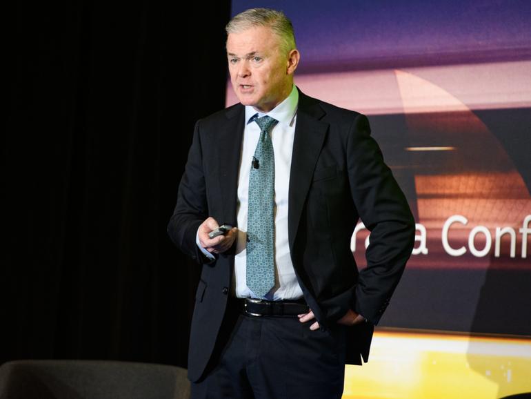 Kevin Gallagher speaks at the Macquarie Australia Conference in Sydney. 