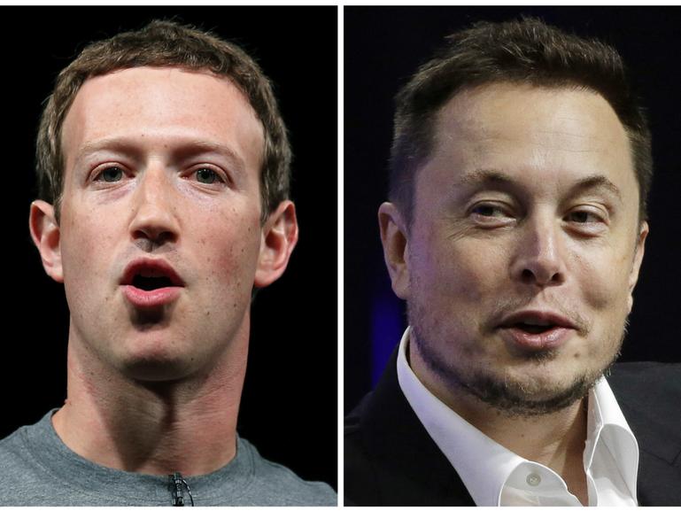 Facebook CEO Mark Zuckerberg, left, and Tesla and SpaceX CEO Elon Musk.