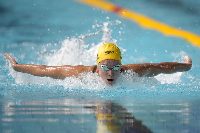 Emma McKeon competes in a Women's 100 meters Butterfly semifinal during the Commonwealth Games at the Sandwell Aquatics Centre in Birmingham, England, Friday, July 29, 2022.