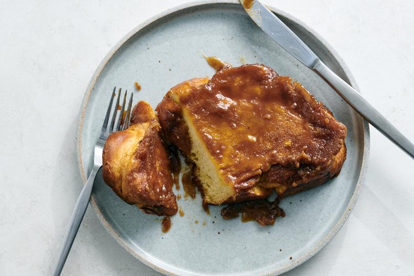 Brown sugar sheet-pan french toast. This sheet-pan French toast, rich with brown sugar, couldnt be much simpler. Food styled by Simon Andrews. (David Malosh/The New York Times)