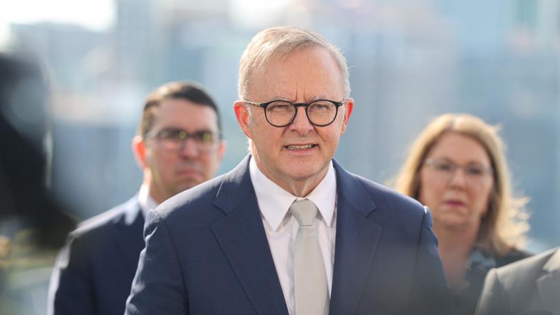 Prime Minister Anthony Albanese at a press conference in King's Park