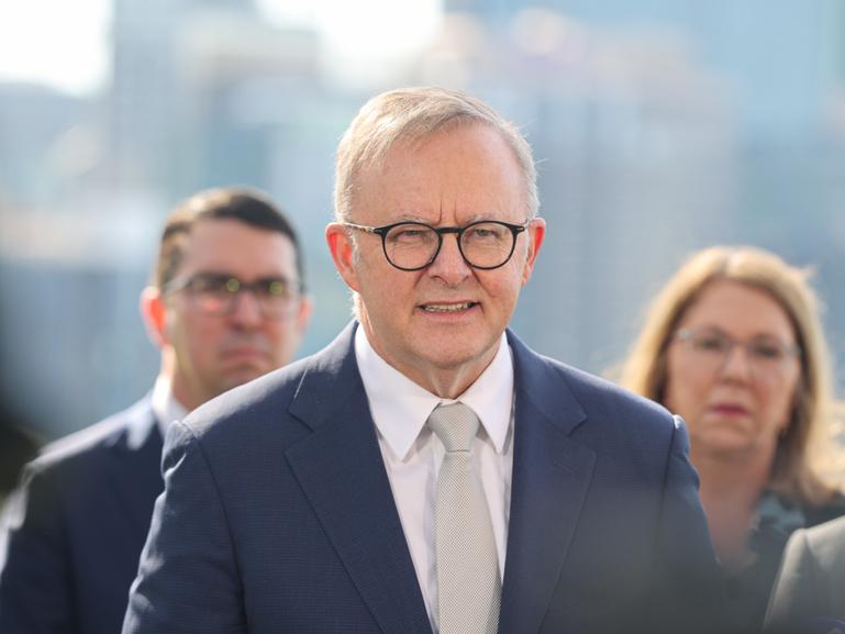 Prime Minister Anthony Albanese at a press conference in King's Park