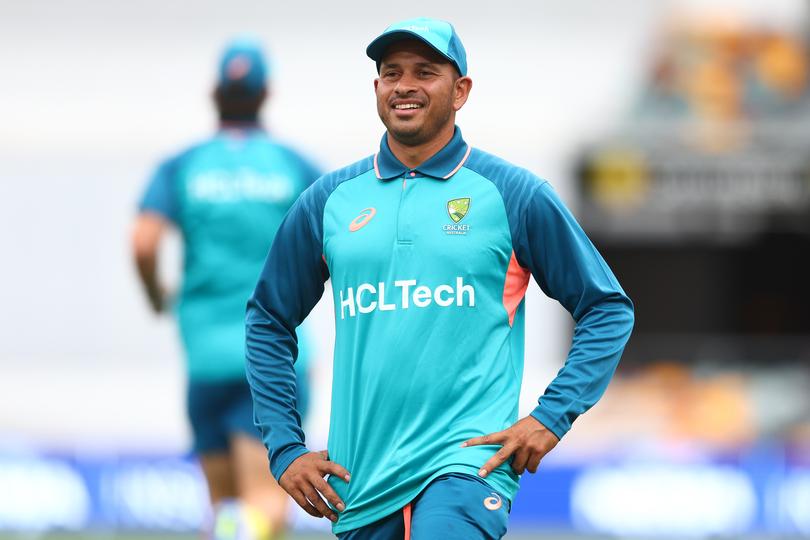 BRISBANE, AUSTRALIA - JANUARY 23: Usman Khawaja of Australia during a training session at The Gabba on January 23, 2024 in Brisbane, Australia. (Photo by Chris Hyde/Getty Images)