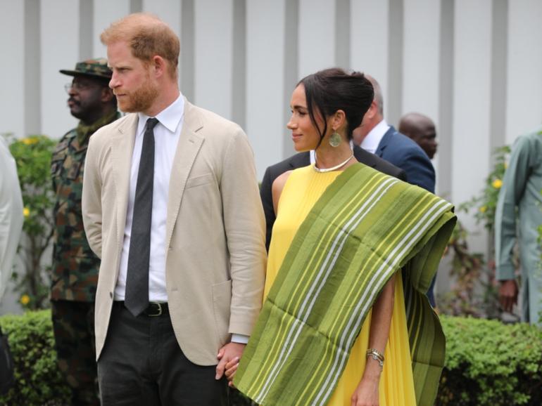 Britain's Prince Harry, Duke of Sussex, and Meghan, Duchess of Sussex, visit the Lagos State Governor's Office.