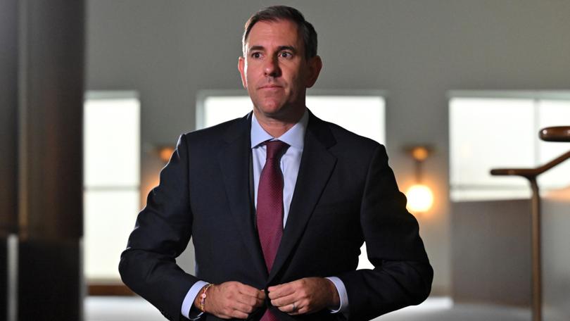 Treasurer Jim Chalmers during early morning television interviews at Parliament House in Canberra, Sunday, May 12, 2024. (AAP Image/Mick Tsikas) NO ARCHIVING