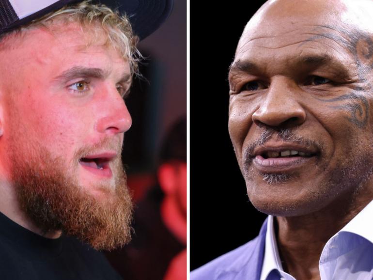 Boxers Jake Paul (L), and Mike Tyson (R).