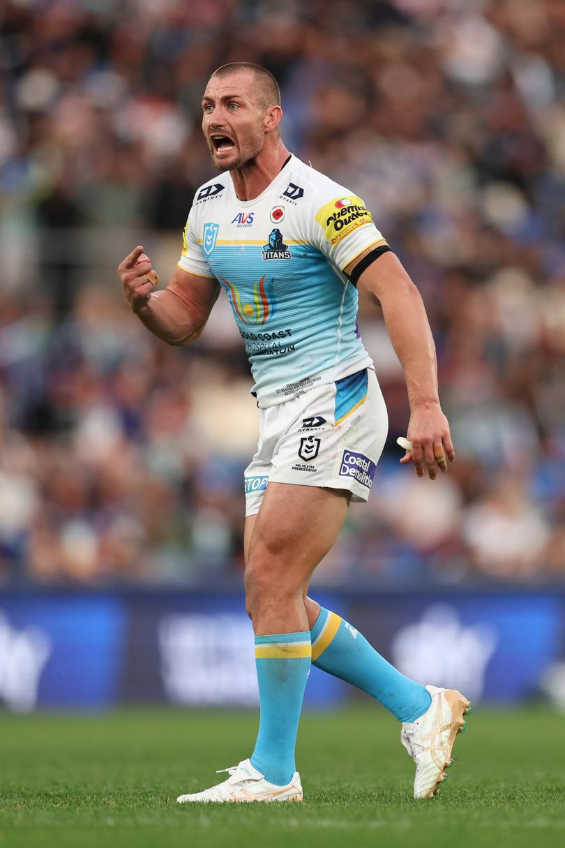 AUCKLAND, NEW ZEALAND - APRIL 25: Kieran Foran of the Titans reacts during the round eight NRL match between New Zealand Warriors and Gold Coast Titans at Go Media Stadium Mt Smart, on April 25, 2024, in Auckland, New Zealand. (Photo by Phil Walter/Getty Images)