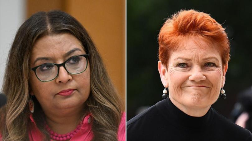 Senators Mehreen Faruqi and Pauline Hanson are facing off in court over an allegation of racism. (Lukas Coch / Jono Searle/AAP PHOTOS)