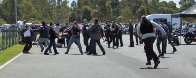 The Kwinana Motorplex brawl between Coffin Cheaters and Finks in 2010.