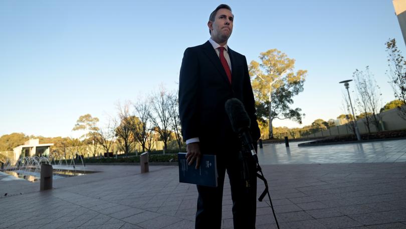 Treasurer of Australia Jim Chalmers arrives at Parliament House on May 14 ahead of delivering the Federal Budget.