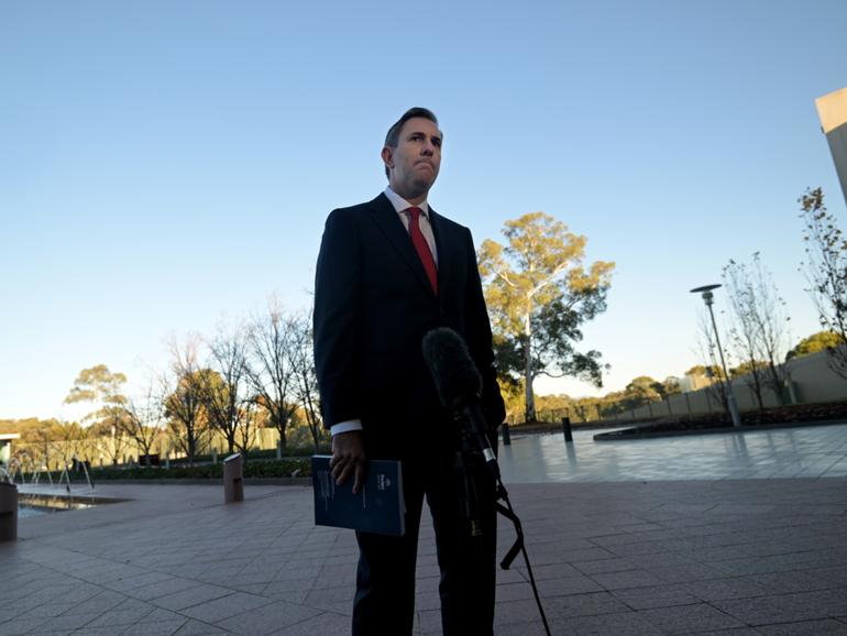 Treasurer of Australia Jim Chalmers arrives at Parliament House on May 14 ahead of delivering the Federal Budget.