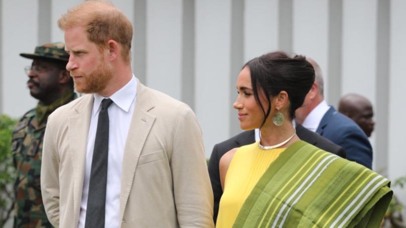 Prince Harry, Duke of Sussex, and Meghan Markle visit the Lagos State Governor's Office.