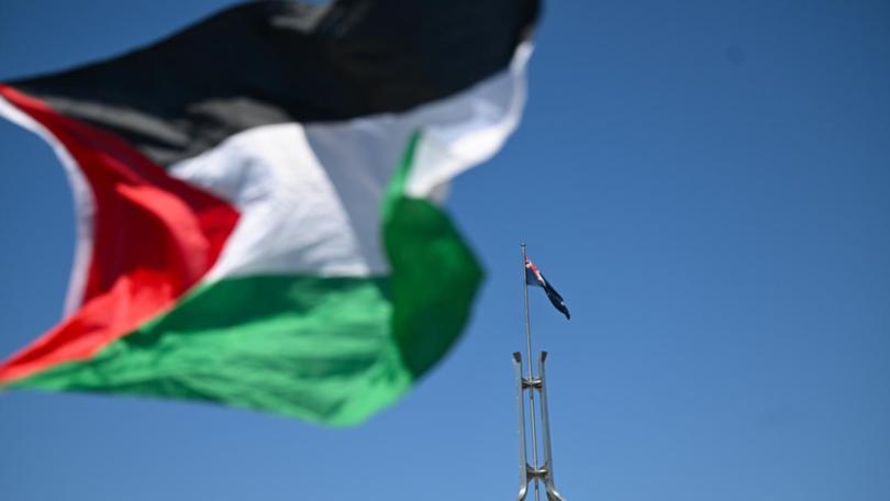 A Palestinian flag near Parliament House