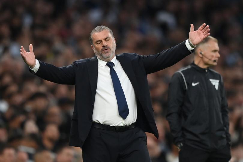 LONDON, ENGLAND - MAY 14: Ange Postecoglou, Manager of Tottenham Hotspur, reacts during the Premier League match between Tottenham Hotspur and Manchester City at Tottenham Hotspur Stadium on May 14, 2024 in London, England. (Photo by Justin Setterfield/Getty Images)