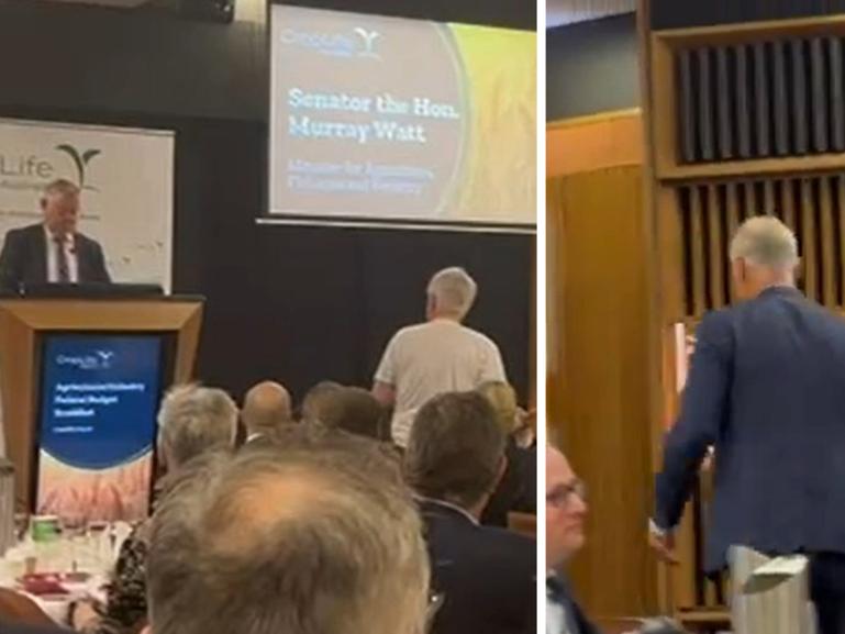 Angry farming sector leaders have stormed out on Agriculture Minister Murray Watt’s post-Budget speech in protest at the shutdown of the live sheep trade.