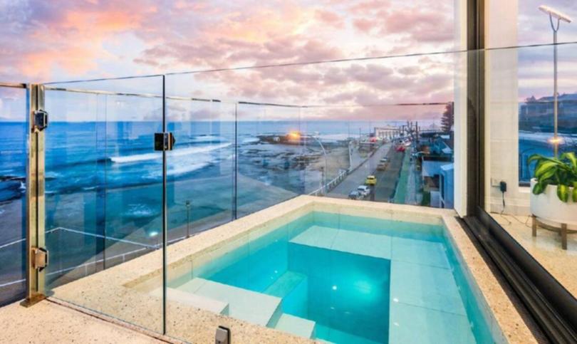 The view from the bathtub in the master suite at 1 Ocean Terrace, Newcastle East