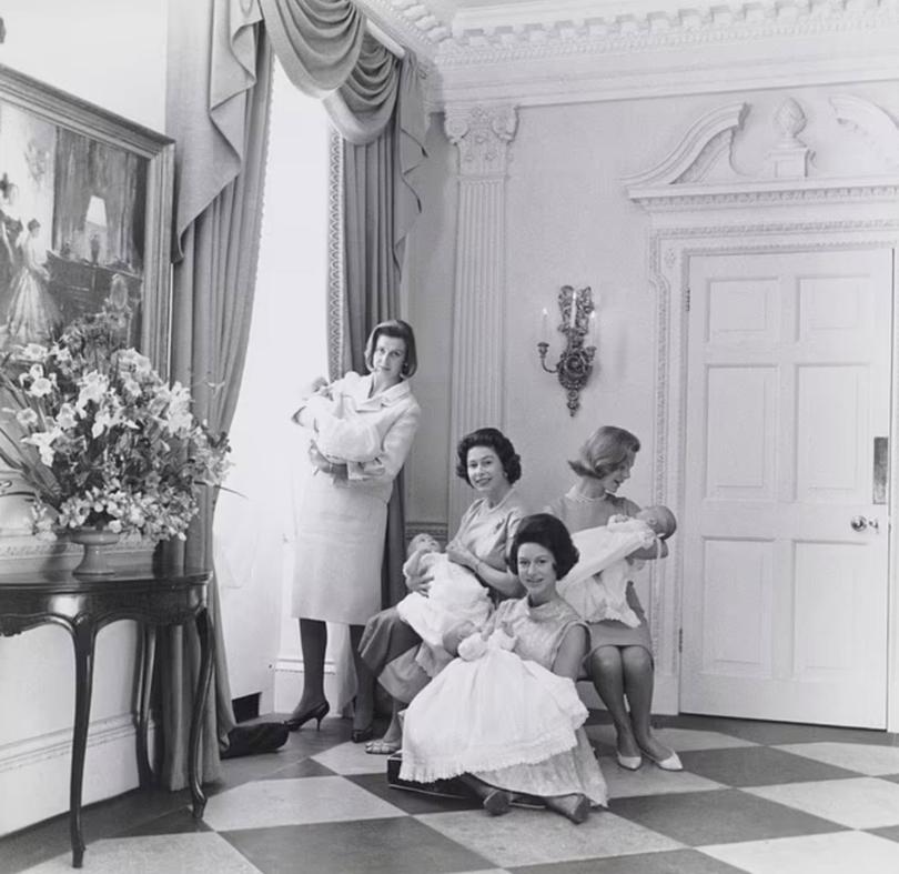 A new exhibition Royal Portraits: A Century of Photography, opening tomorrow at The King's Gallery, Buckingham Palace.
PICTURED: This photograph, taken by Lord Snowdon, shows Queen Elizabeth II, Princess Margaret , Princess Alexandra and the Duchess of Kent holding their newborn babies in 1964