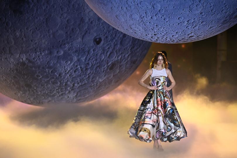 SYDNEY, AUSTRALIA - MAY 15: A model walks the runway during the Romance Was Born show during Australian Fashion Week Presented By Pandora 2024 at Carriageworks on May 15, 2024 in Sydney, Australia. (Photo by James Gourley/Getty Images for AFW)