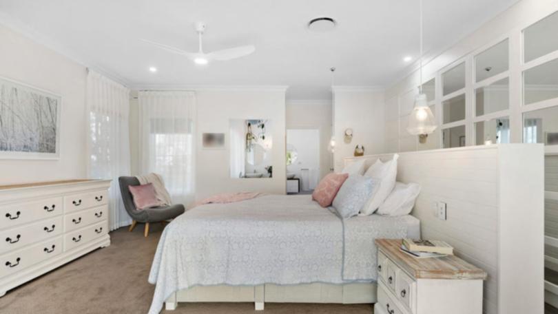 37 Surfside Drive in Catherine Hill Bay is listed with a guide of $4.8 million to $5.1 million with Nick Clarke and Taylah Clarke at Clarke and Co Estate Agents. The master bedroom.