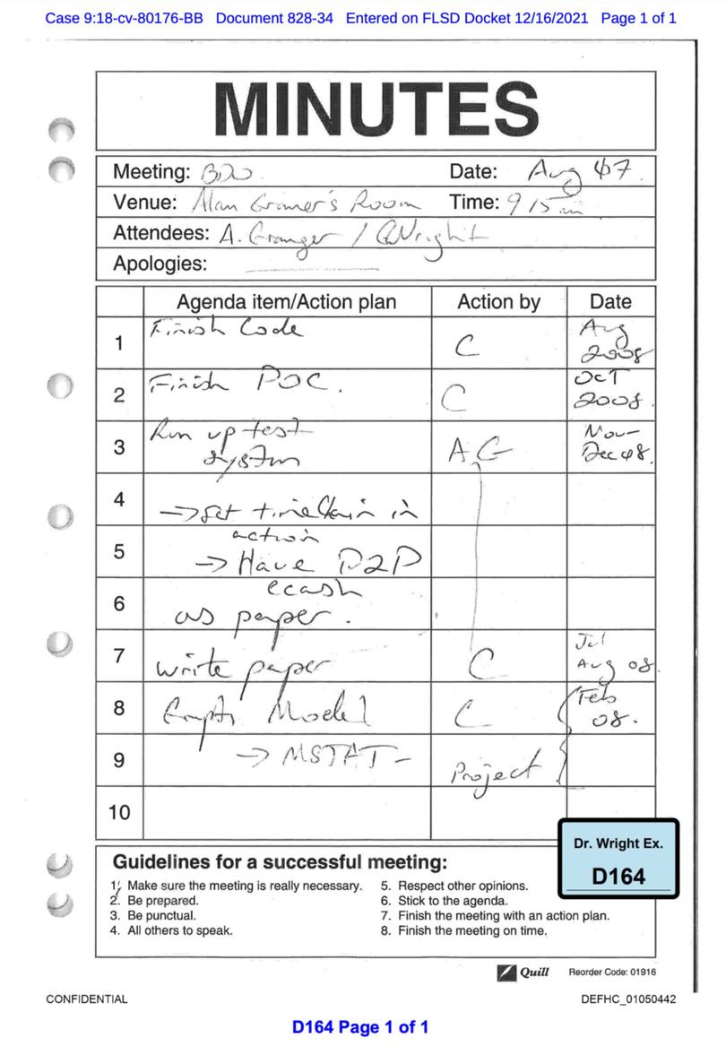 In a document filed as part of court proceedings and provided to the New York Times, part of a cache of notes submitted by Craig Steven Wright, an Australian cryptocurrency enthusiast, in his legal effort to be recognized as ‘Satoshi Nakamoto,’ the mysterious creator of Bitcoin. Though the pad notes a date of August 2007, a sworn statement from Hamelin Brands, the parent company of Quill, revealed that the pad didn’t go into circulation until 2012, four years after Bitcoin was invented. 