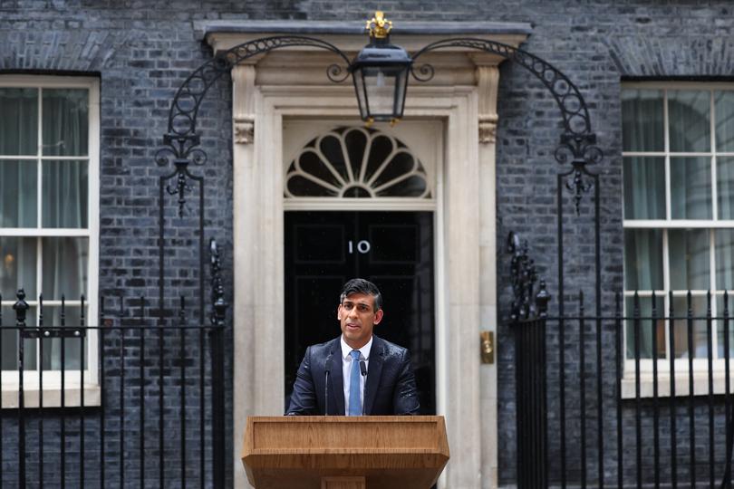 LONDON, ENGLAND - MAY 22: UK Prime Minister Rishi Sunak, announces the date for the UK General Election at Downing Street on May 22, 2024 in London, England. After much speculation across the UK media today, Sunak announces the UK General Election will be held on July 4th.  (Photo by Peter Nicholls/Getty Images)