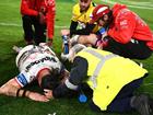 Jack Bird is left on the playing surface in agony after his ankle injury against the Dragons.