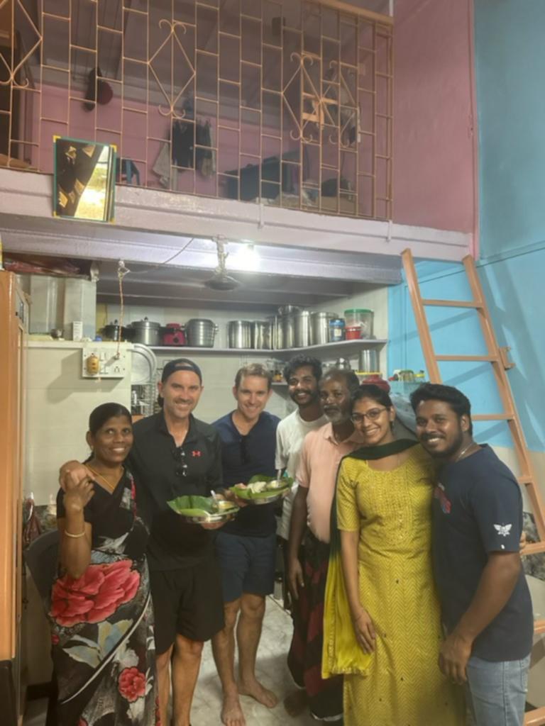Justin Langer visits the home of Lucknow Super Giants massage therapist Rajesh Chandrashekhar where his family welcomed Justion and his brother and cooked for them.