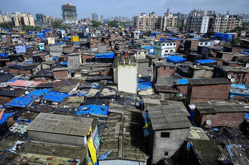 A general view of the Dharavi slum area from the top of a residential building. 