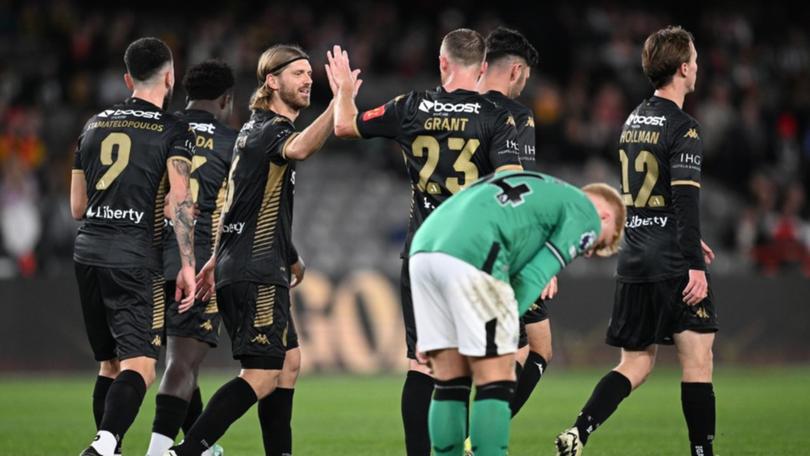 The A-League All Stars have romped to an 8-0 win over England's Newcastle United. (Joel Carrett/AAP PHOTOS)