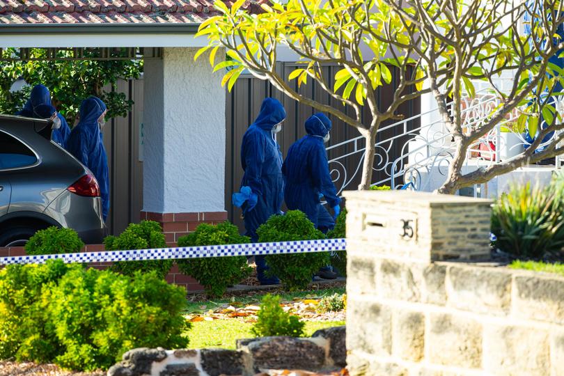 Police forensics and detectives at a home in Berkeley Cresent, in Floreat, Perth. 